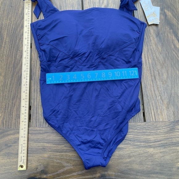 Becca ETC STARRY NIGHT BLUE Tie-Shoulder One Piece Swimsuit, US 0X(14-16) Macys - Picture 4 of 9